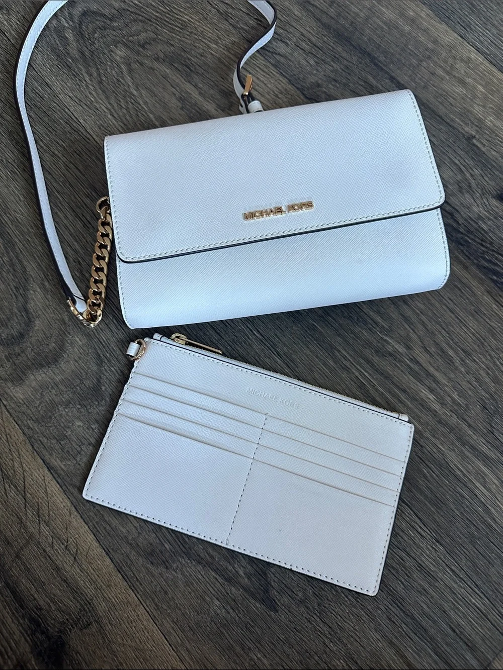 Michael Kors White Leather Chain-Strap Crossbody Bag